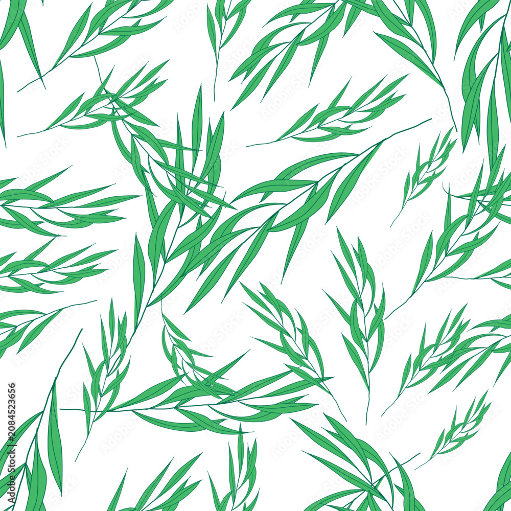Fototapeta premium Vector leaf and seamless fabric pattern