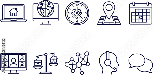 Tablou pe pânză Set of vector line icons of business and technology concepts for remote work and online communication