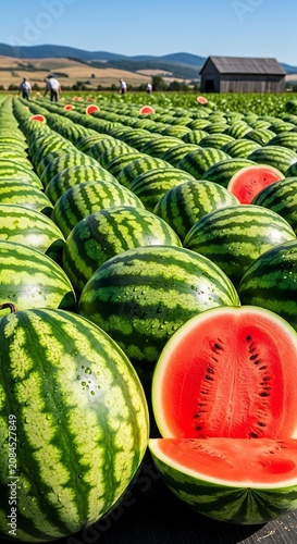 Fresh green cucumber slices with whole cucumber and red tomato.