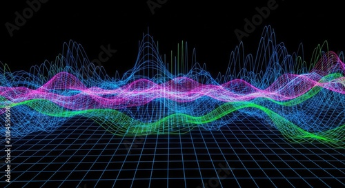 Vibrant digital waveform technology background.