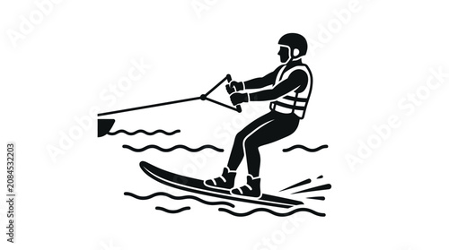 Water Skier Silhouette Icon Vector Illustration