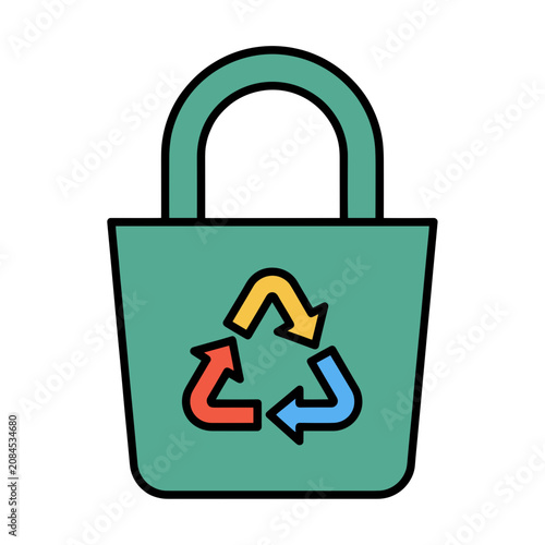 Green shopping bag with recycling symbol icon