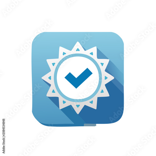 Blue checkmark badge with starburst design