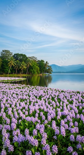 Vibrant purple lavender field with coastal backdrop.