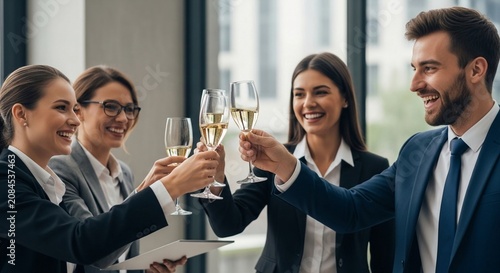 Diverse Business Professionals Toasting Champagne in Celebration of Success and Achievement
