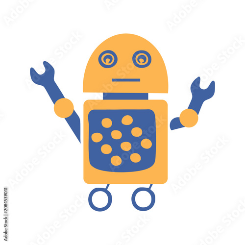 Robot Character Cartoon Vector Illustration on White Background