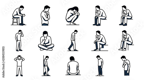 Canvastavla Collection of people in contemplative, sad, or pensive poses