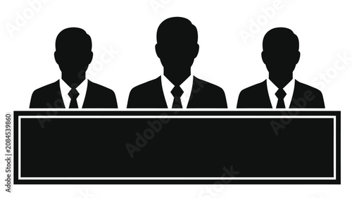Canvastavla Business Panel Silhouette Vector of Professionals Behind Blank Nameplate for Cor