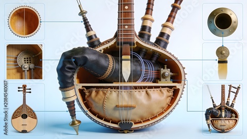 Cross-section cutaway revealing the internal air chamber of a Belarusian bagpipe