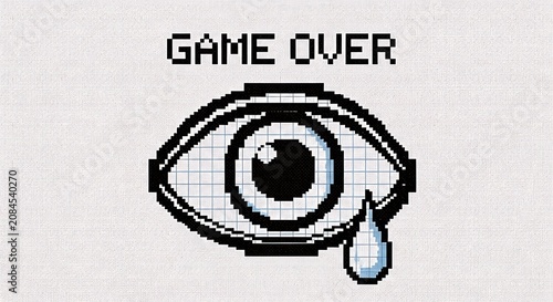 Black and white game over symbol with target design.