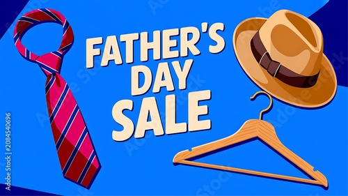 A promotional image featuring blue balloons and gift boxes with a Father's Day sale advertisement
