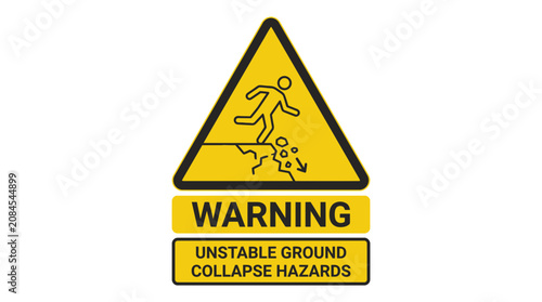Yellow Safety Warning Sign for Unstable Ground and Collapse Hazards