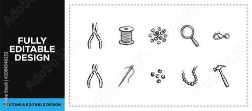 Photos Black ink scribble hand drawn sewing tools and craft icon set bundle featuring needle thread and scissors for boutique workshop and handmade apparel vector sketch doodles design