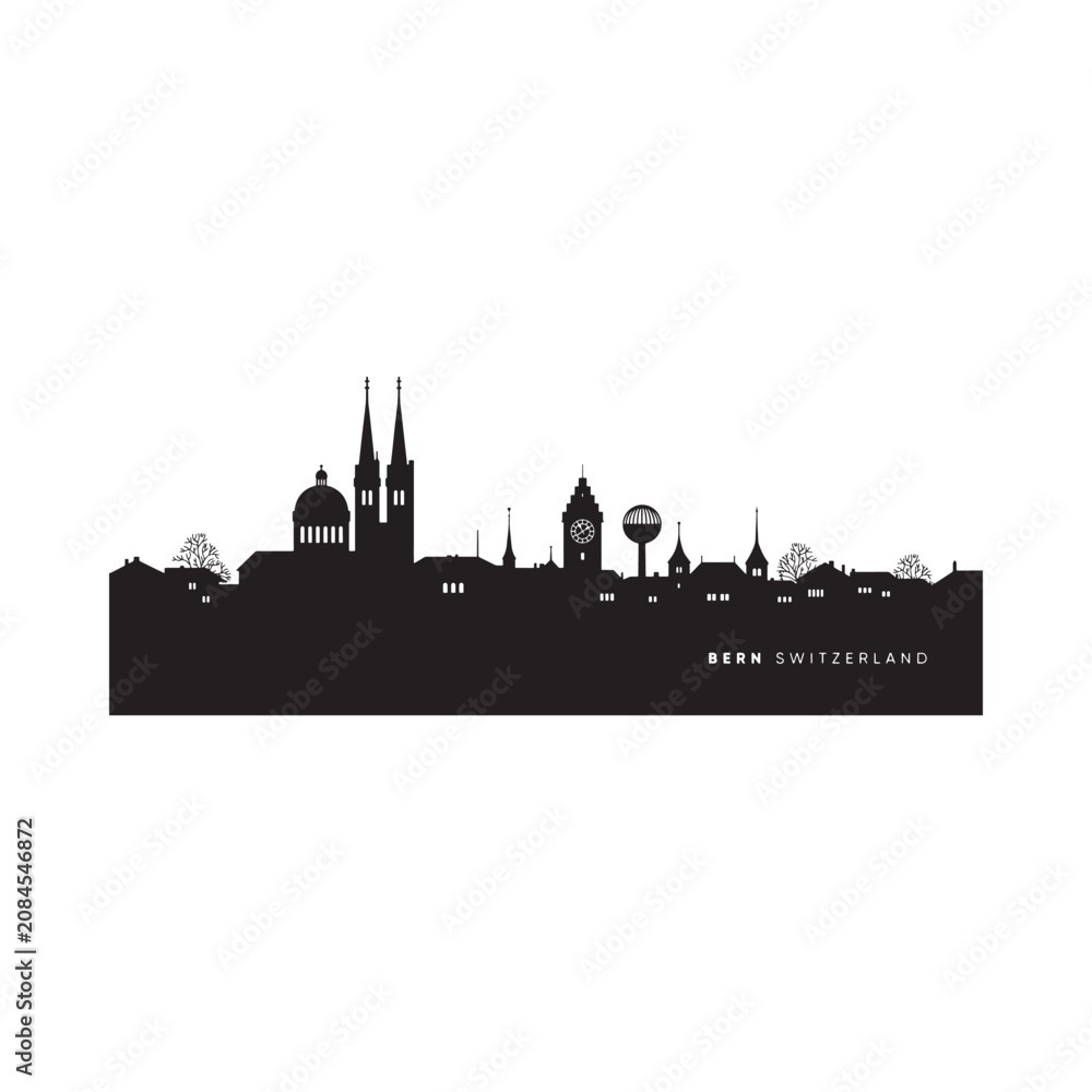 Naklejka premium Bern Switzerland Skyline Silhouette Against White Background