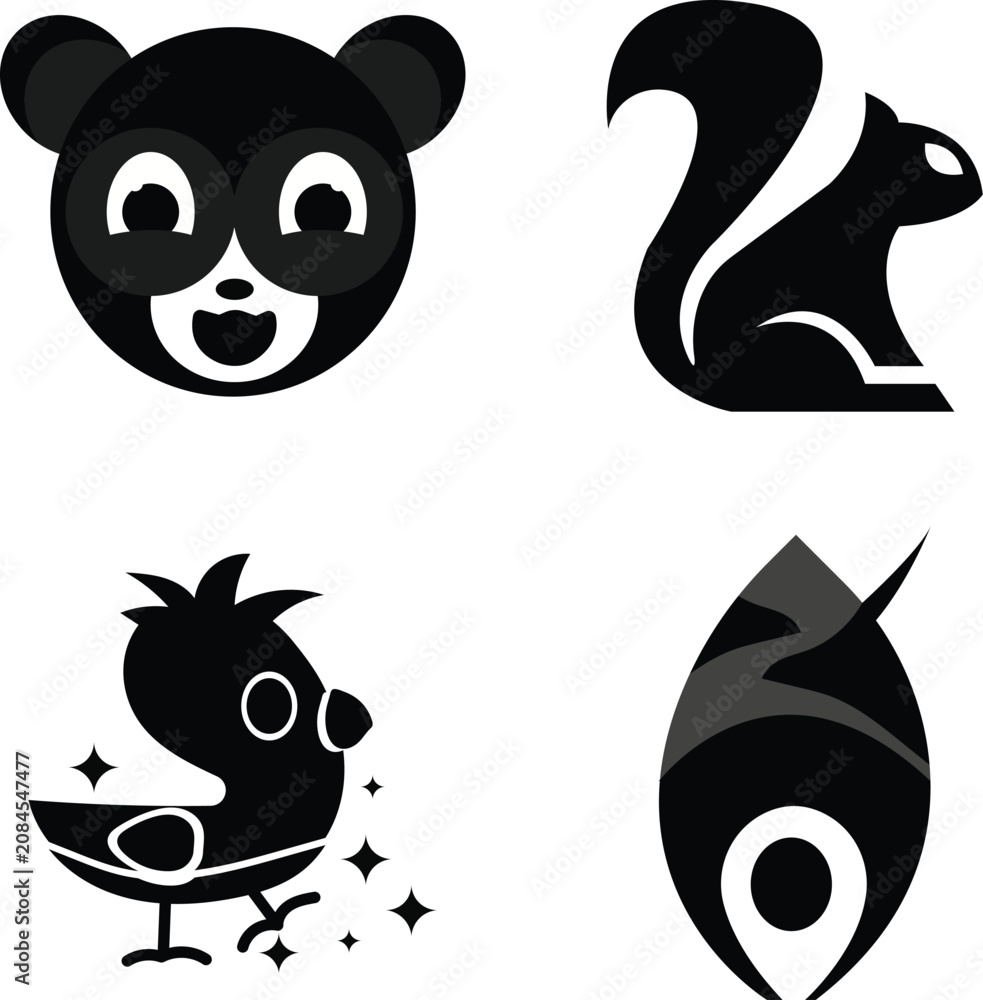 Fototapeta premium Cute Geometric Black Silhouette Animal Faces And Mascot Logo Icons Set