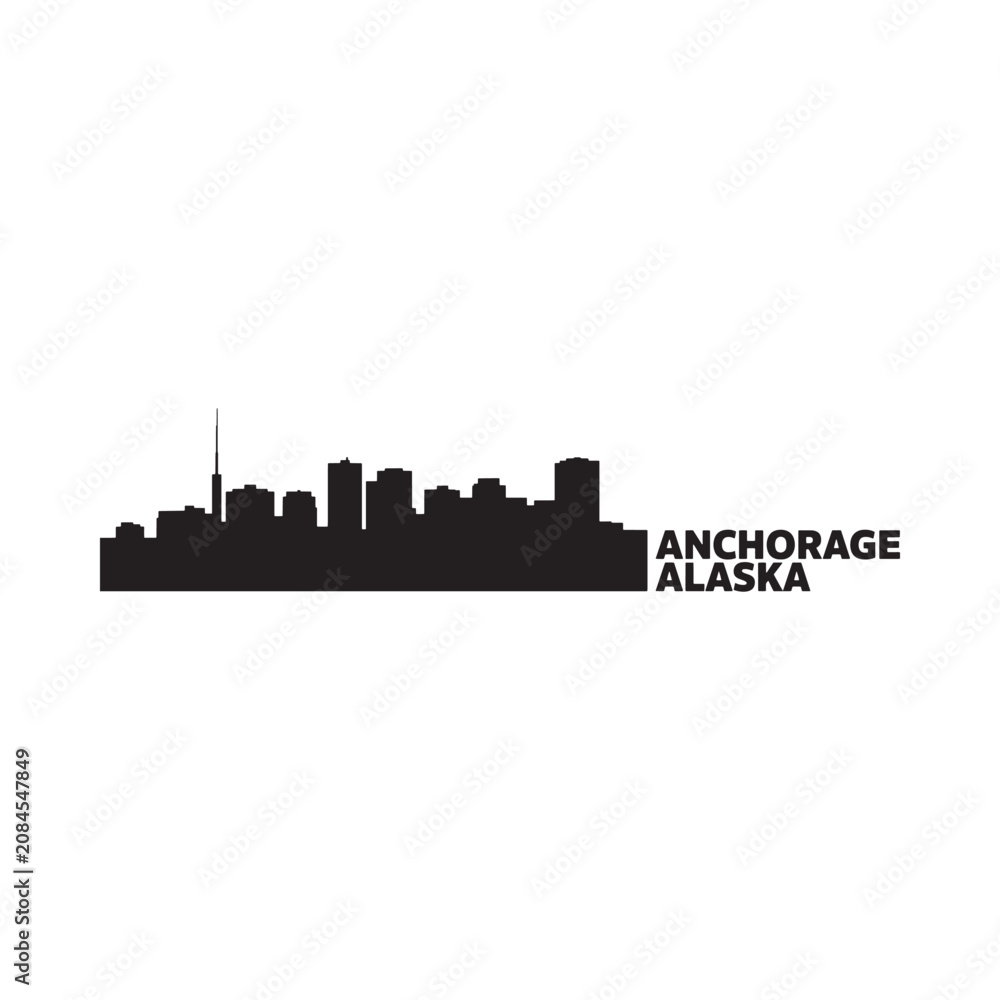 Obraz premium Anchorage Alaska Skyline Silhouette On White Background