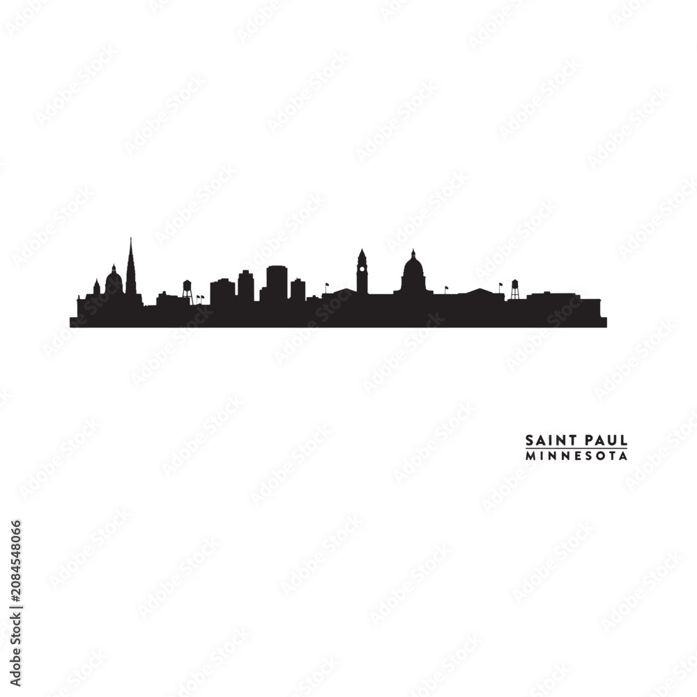 Naklejka premium Saint Paul Minnesota Skyline Silhouette On White Background