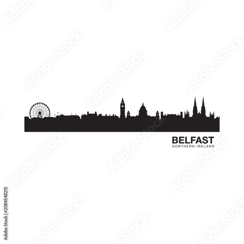 Belfast Skyline Silhouette Against White Background Northern Ireland Cityscape