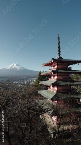 Famous View of Mount Fuji and Chureito Pagoda at Arakurayama Sengen Park, Yamanashi, Japan