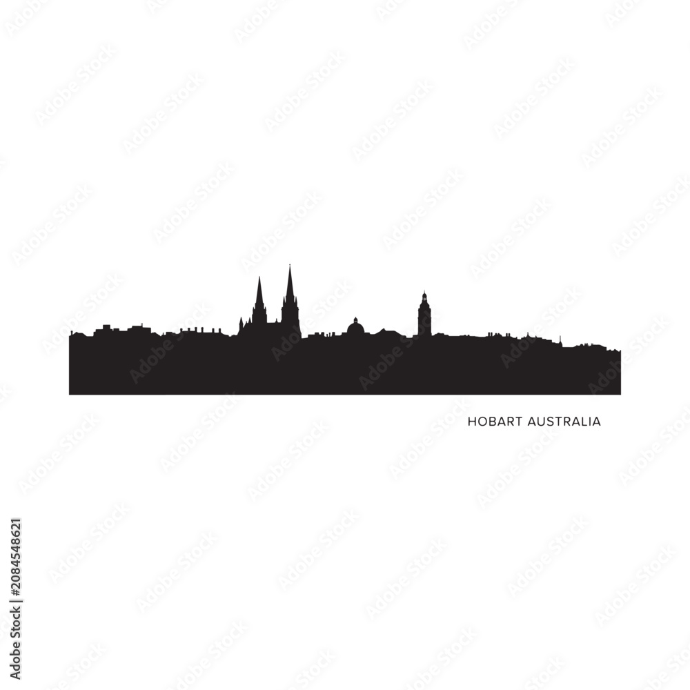 Naklejka premium Hobart Australia Skyline Silhouette Against White Background