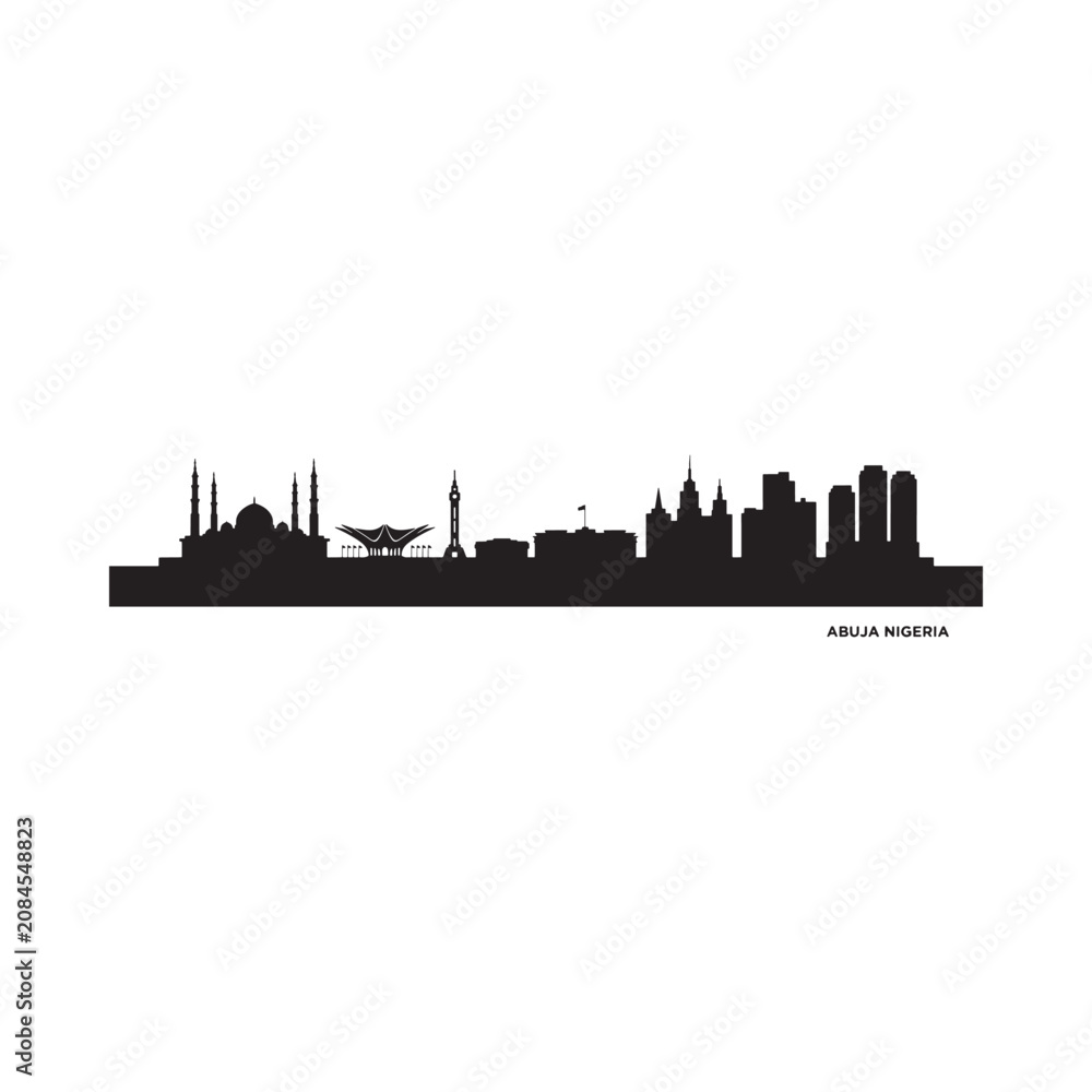 Naklejka premium Abuja nigeria skyline silhouette against a white background