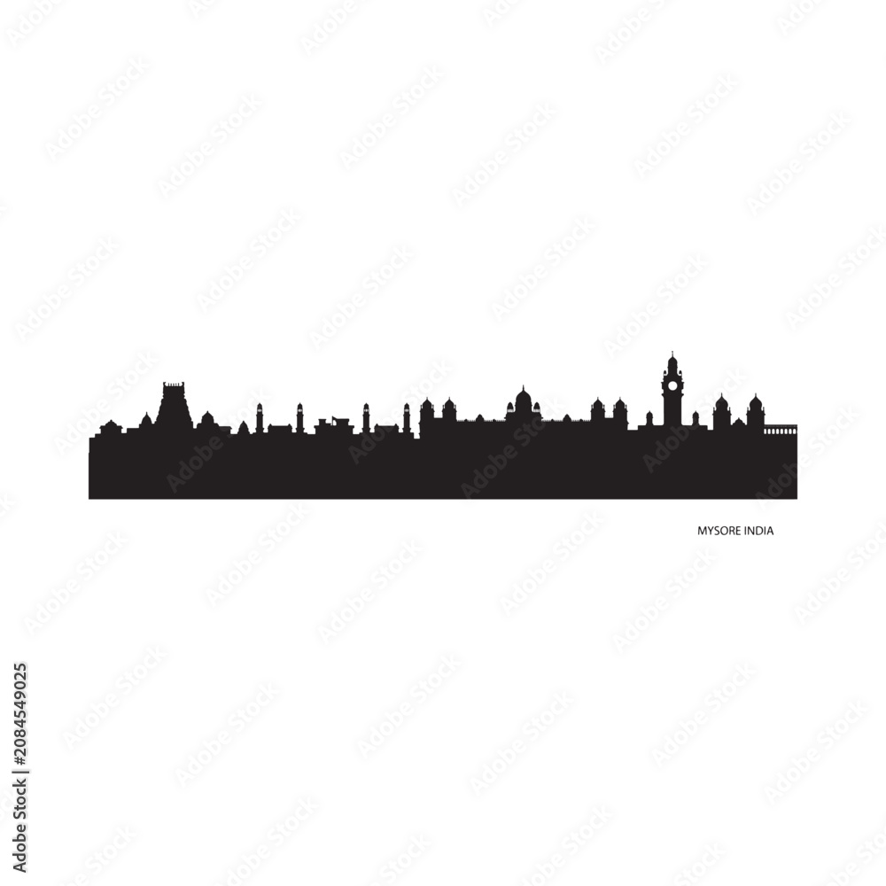 Naklejka premium Mysore india skyline silhouette against a white background