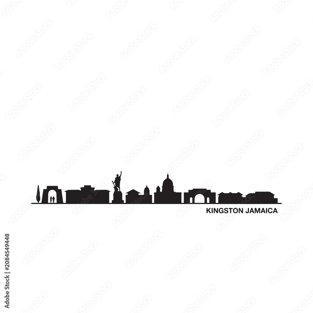 Naklejka premium Kingston Jamaica Skyline Silhouette On White Background