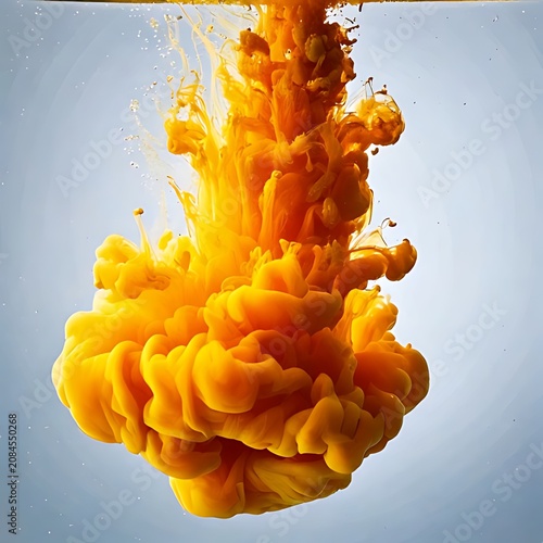 Vibrant orange cloud blooming in clear liquid