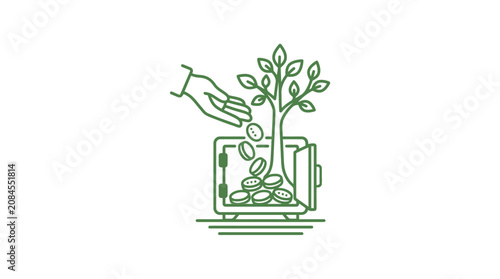 Sustainable financial growth with coins being planted.