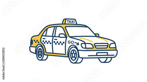 Yellow taxi cab side view flat line icon.