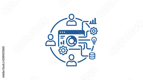 User network icon connecting people with digital data.