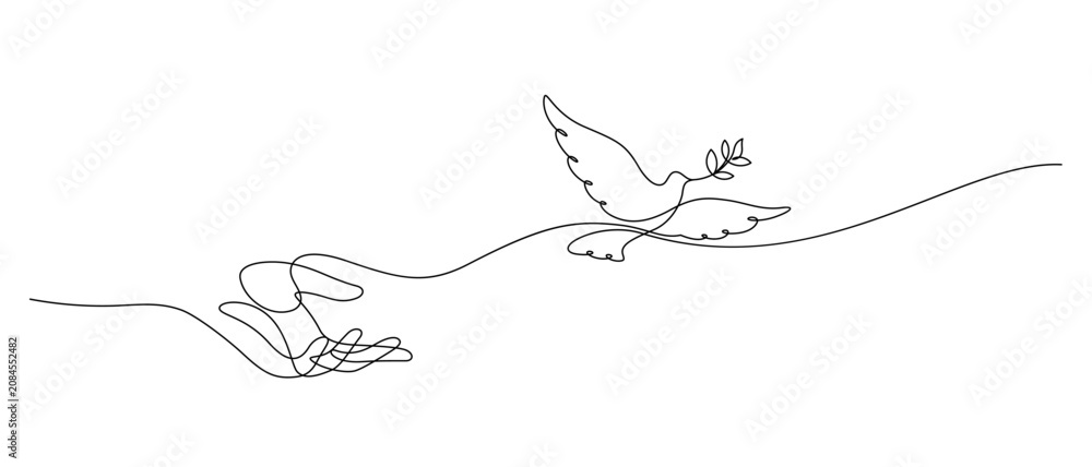 Obraz premium one line drawing continuous of hand releasing dove flying peace day and freedom concept