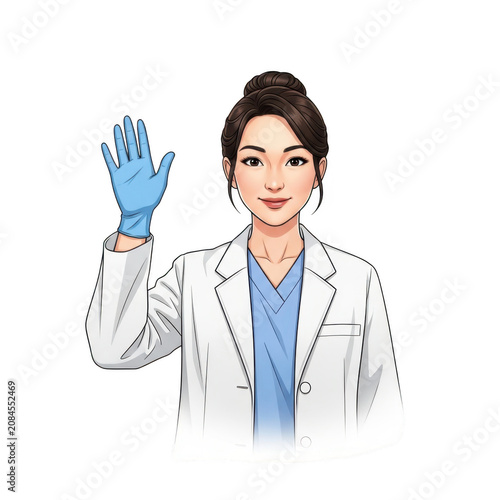 Cartoon doctor wearing blue gloves isolated on transparent background