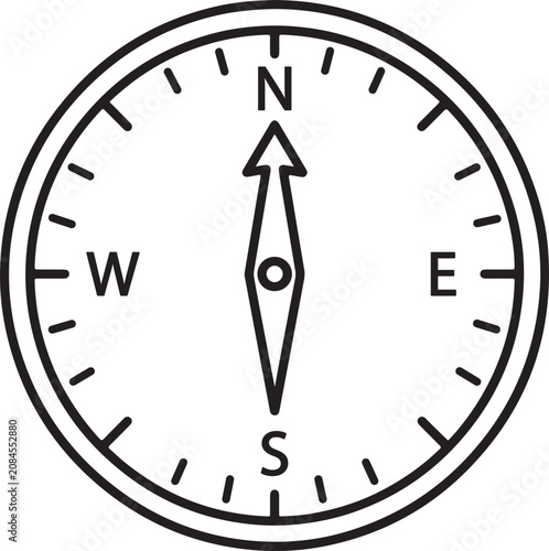 Compass outline icon with editable stroke. Navigation and direction symbol isolated on white