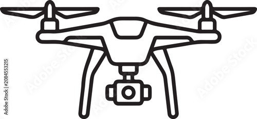 Drone UAV outline icon with editable stroke. Modern unmanned aerial vehicle symbol isolated on white