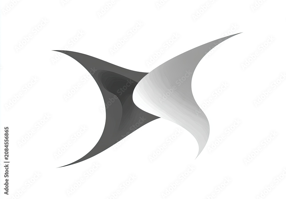 Obraz premium Abstract emblem featuring two flowing, mirrored shapes, one dark gray, one light gray