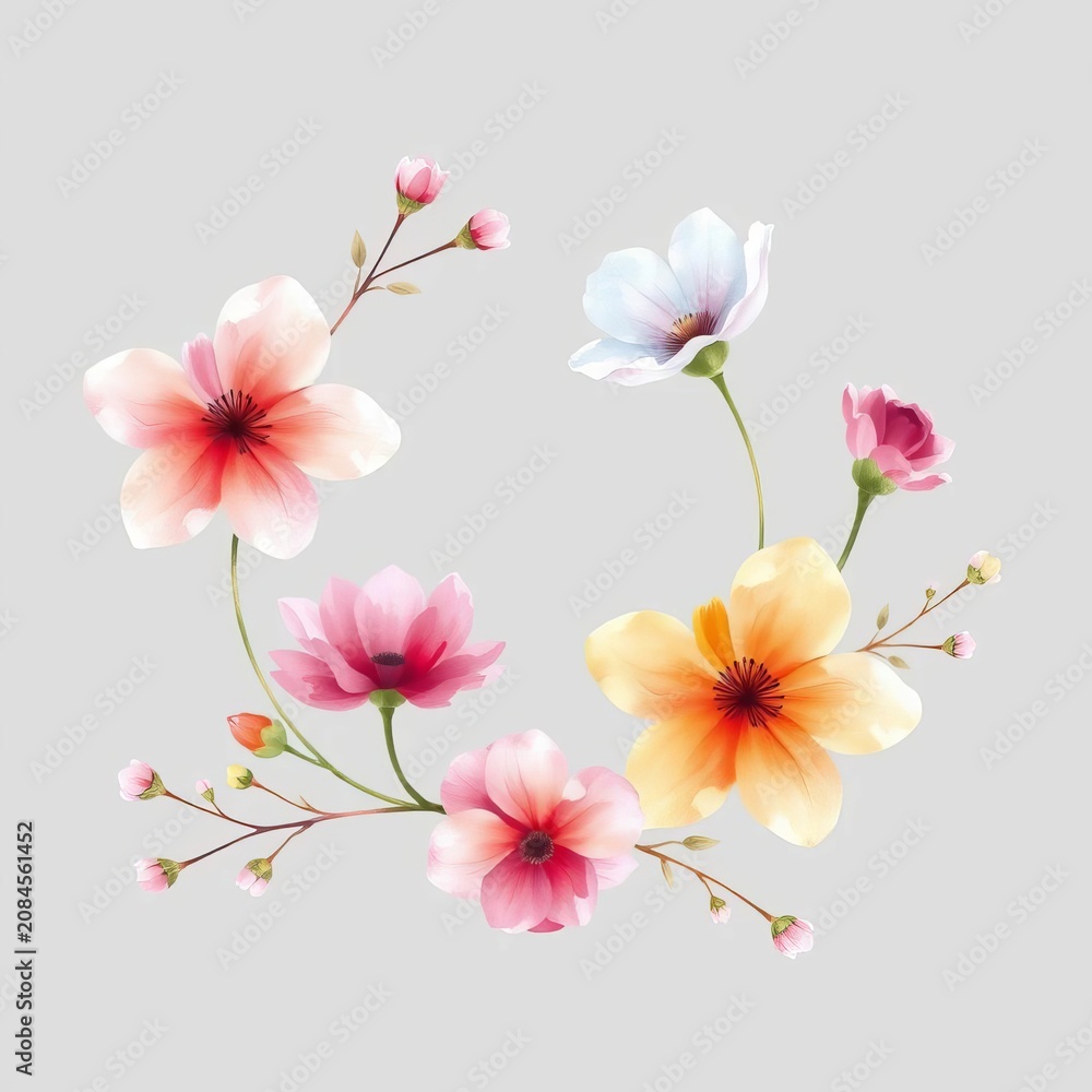 Fototapeta premium Delicate watercolor floral elements for artistic design projects and beautiful creative works, floral, creativity