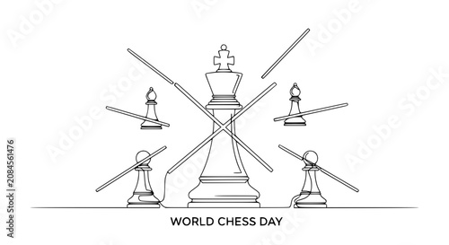 Bild auf Leinwand King Chess Piece Surrounded by Pawns and Bishops, World Chess Day
