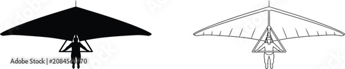 Konstfotografi Hang Gliders Black and Outline Set Showing Extreme Sport Activity in Flat Vector