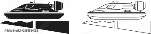 Photos Hovercraft Icon on Water with Black and Outline Versions, a Versatile Symbol for Transport and Travel Concepts