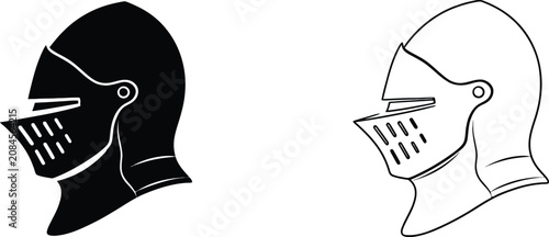 Cuadro en lienzo Knight Helmets Set with Two Profile Views of Medieval Armor for Battle and Protection in Warfare