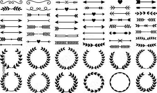 Foto Ornate dividers arrows hearts leaves and laurel wreaths decorative accents set