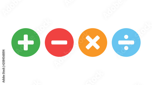 Quadro su tela Four basic mathematical operation symbols on colored circles  addition subtracti