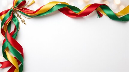 Festive Red Yellow and Green Satin Ribbon Border Frame for Holiday Celebrations and Elegant Decorative Background Design