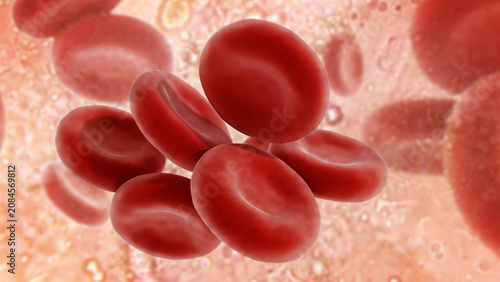 Fotografie Red blood cell isolated on soft background. 3D illustration