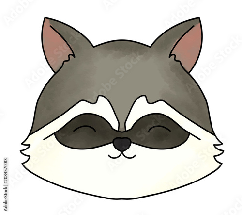 Cute raccoon cartoon face illustration with smiling expression and friendly style.