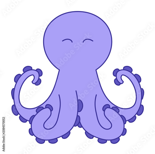 Cute octopus cartoon illustration with smiling expression and playful sea life style.