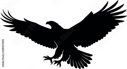 Schilderij op canvas Majestic flying eagle silhouette vector illustration with open wings and sharp