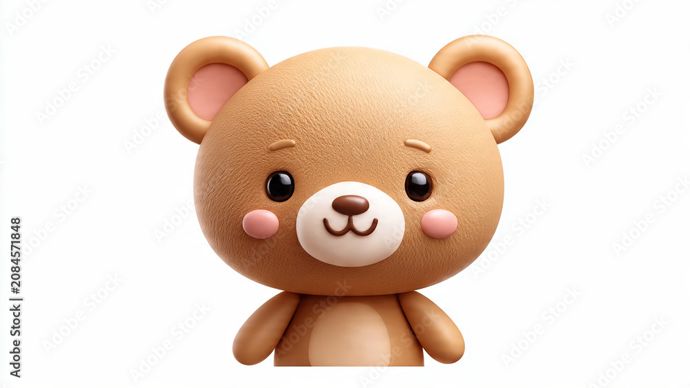 Fototapeta premium cute cartoon 3D teddy bear character with rosy cheeks isolated on white background