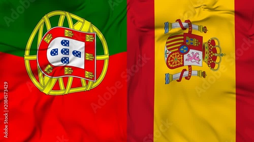 Portugal vs Spain flag animation seamless loop. 4k resolution